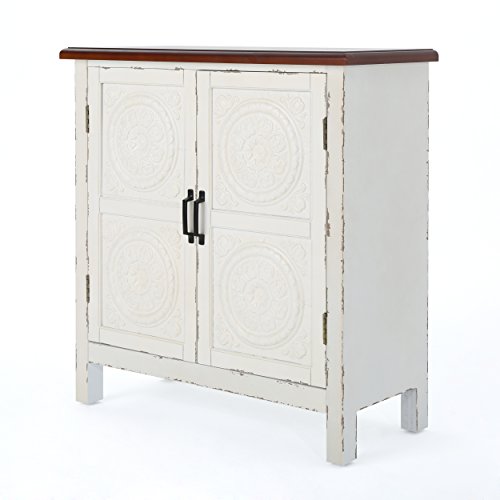 Christopher Knight Home Alana Firwood Cabinet with Faux Wood Overlay, Distressed White / Brown - WoodArtSupply