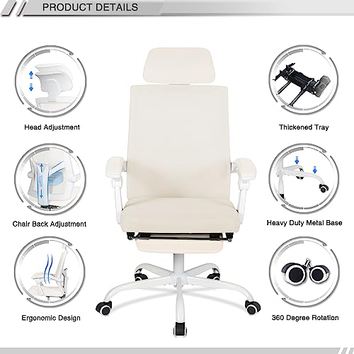 Qulomvs Mesh Ergonomic Office Chair with Footrest Home Office Desk Chair with Headrest and Backrest 90-135 Adjustable Computer Executive Desk Chair with Wheels 360 Swivel Task Chair Qulomvs