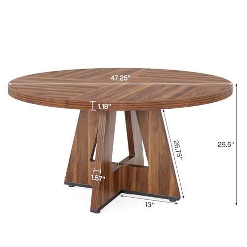 Tribesigns 47-Inch Round Conference Table for 4-6 People, Wooden Meeting Room Table with Thicken Tabletop and Wood Base, Modern Meeting Training Desk for Conference Room Seminar Room (Walnut) - WoodArtSupply