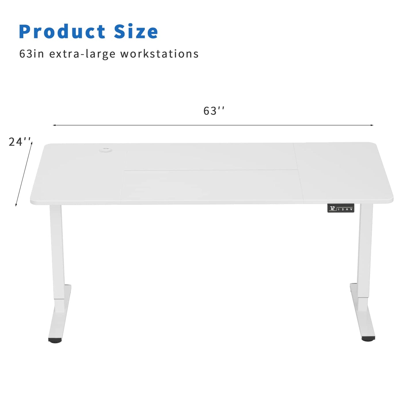 YESHOMY Height Adjustable Electric Standing Desk 63 inch Computer Table, Home Office Workstation, 63in, White Leg/White Top - WoodArtSupply