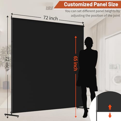 Room Divider, 72x72Inch Large Single Panel Privacy Screen with Thickened Fabric,Freestanding Partition Wall for Room Separation,Portable for Indoor Office,Bedroom,Outdoor Patio,Black FCCRETA