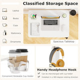 Tangkula Mobile Standing Desk, Pneumatic Height Adjustable Rolling Desk with Cup Holder & Headphone Hook, Overbed Table with Hidden Wheels, Laptop Computer Cart for Couch, Home, Office (White) Tangkula