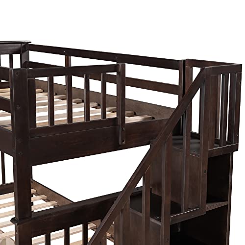 Harper & Bright Designs Twin Over Twin Bunk Bed with Stairs and Drawers, Solid Wood Stairway Bunk Bed with Storage for Kids Teens Adults, Bedroom, Dorm (Espresso) Harper & Bright Designs