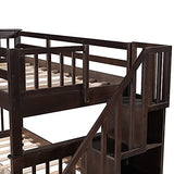 Harper & Bright Designs Twin Over Twin Bunk Bed with Stairs and Drawers, Solid Wood Stairway Bunk Bed with Storage for Kids Teens Adults, Bedroom, Dorm (Espresso) Harper & Bright Designs