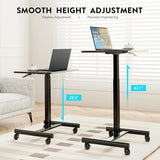 BONTEC Mobile Standing Desk Adjustable Height, Rolling Laptop Cart with Hook, Portable Workstation with Pneumatic Lift, Ergonomic Table with Wheels, Compact Home Office Desk, Black, 25.6" x 18.9" BONTEC