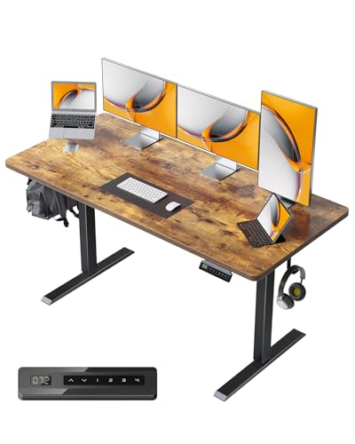 CubiCubi 55 x 24 Large One-Piece Standing Desk, Adjustable Height Electric Computer Home Office Sit Stand up Workstation, with 4 Memory Presets, Headphone Hook, Rustic Brown CubiCubi