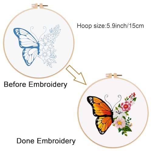 Louise Maelys Embroidery Kit Canvas Makeup Bag for Beginners,Cross Stitch Kits for Adults,DIY Needlepoint-Butterfly and Floral Pattern