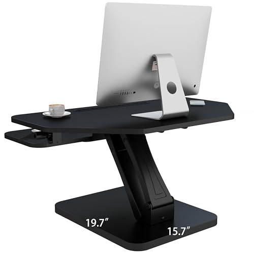 Lubvlook 32 inch Corner Standing Desk Converter, Height Adjustable Sit Stand Desk Riser with Keyboard Tray, Black, GSD76 Lubvlook