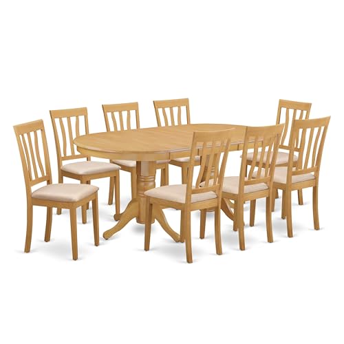 East West Furniture VAAN9-OAK-C 9 Piece Dining Table Set Includes an Oval Dining Room Table with Butterfly Leaf and 8 Linen Fabric Upholstered Chairs, 40x76 Inch, Oak East West Furniture