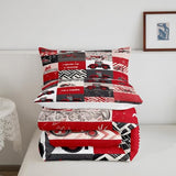 Erosebridal Kids Tractor Comforter Set for Boys Girls Red Cartoon Tractor Bedding Set Twin Farm Vehicle Truck Down Comforter Equipment Construction Duvet Insert Rustic Geometric Plaid Room Decor Erosebridal