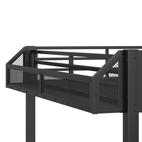 Bellemave Metal Full Over Full Size Bunk Bed Frame with Storage Drawers and Shelves,Heavy Duty Kids Bunk Beds with LED Lights and Charging Station for Teens,Adults,Convertible into a Sofa Bed,Black Bellemave
