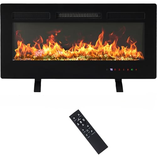 DUMOS 36" Freestanding Electric Fireplace, 1500W/750W Wall Mounted or Recessed Insert Fireplaces Heater with Remote Control,13 Adjustable Flame Color, 12H Timer, Touch Screen，Charcoal DUMOS