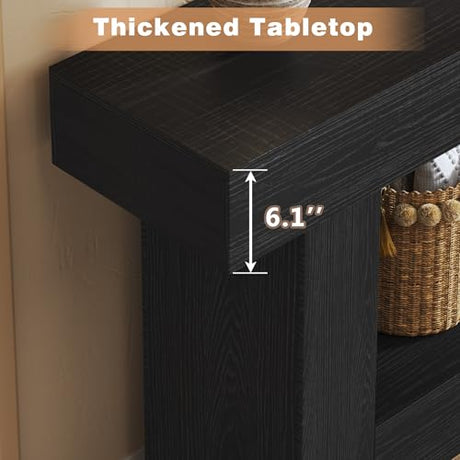 HUAHUU 63 Inches Long Console Table, Sofa Table with Storage Behind Couch, Entryway Table with Open Storage, Farmhouse Console Tables for Entryway, Living Room, Hallway, Black HUAHUU
