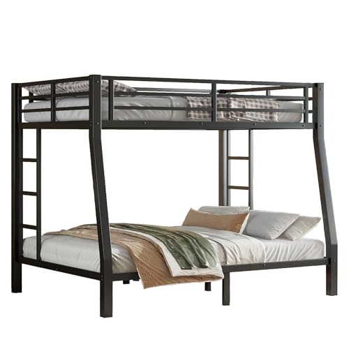 Bellemave Metal Full XL Over Queen Bunk Bed with High Guardrail & Under-Bed Storage, Heavy Duty Bunk Beds Frame with 2 Side Ladders, Full Over Queen Bunk Bed for Adults, No Box Spring Needed, Black Bellemave