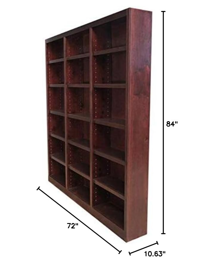 Bowery Hill 84" Traditional Triple Wide Wood Bookcase with Adjustable Shelves in Cherry Finish - WoodArtSupply