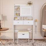 Viaozutis Vanity, Small Vanity Desk with Sliding Mirror, Dimmable LED Lights, 2 Drawers,Vanity Table Ideal for Bedroom (White) Viaozutis