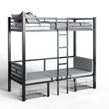 PVWIIK Full Size Loft Bed with Drawer and Desk for Dormitory,Living Room,Bedroom,Metal Bed Frame w/Wood Slats Support/Table Sets Transformable to Full Over Full Bunk Bed,No Box Spring Needed, Black PVWIIK