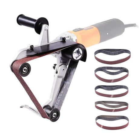 VEVOR Belt Sander Adapter for Angle Grinder, Pipe or Tube Sanding Attachment with 5/8-11" Imperial Thread and 10PCS Sanding Belts, Belt Sander VEVOR