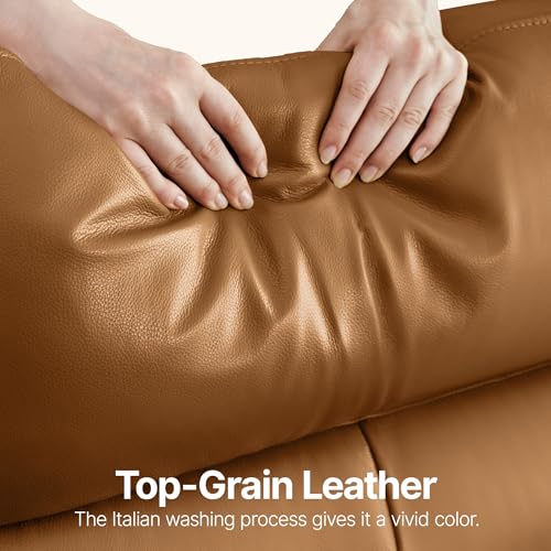 AIRSKY Leather Recliner Chair, Top Grain Leather, Italian Water-Washing Process, Movable Headrest,Swivel Rocker Recliner, Nursery Rocking Chairs,Wall Hugger Recliners, Living Room Chair, R3 (Brown)