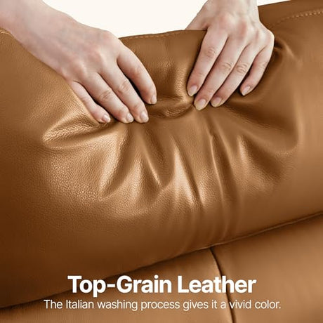 AIRSKY Leather Recliner Chair, Top Grain Leather, Italian Water-Washing Process, Movable Headrest,Swivel Rocker Recliner, Nursery Rocking Chairs,Wall Hugger Recliners, Living Room Chair, R3 (Brown) AIRSKY
