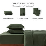 Bedsure Duvet Cover Queen Size with Fitted Sheet - 4 Pieces Prewashed Cotton-Like Extra Soft Bedding Set, Includes 1 Duvet Cover 90x90 Inches, 2 Pillow Shams, 1 Fitted Sheet, Olive Green Bedsure