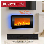 Northwest Electric Fireplace - 30 Inch Wall Mounted Fireplace - 13 Backlight Colors and Remote Controlled LED Flames, Heat, and Brightness (Black) Northwest