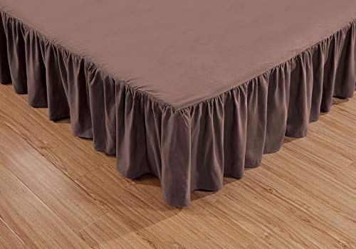 Sheets & Beyond Wrap Around Solid Microfiber Luxury Hotel Quality Fabric Bedroom Gathered Ruffled Bedding Bed Skirt 14 Inch Drop (Full, Brown) Sheets & Beyond