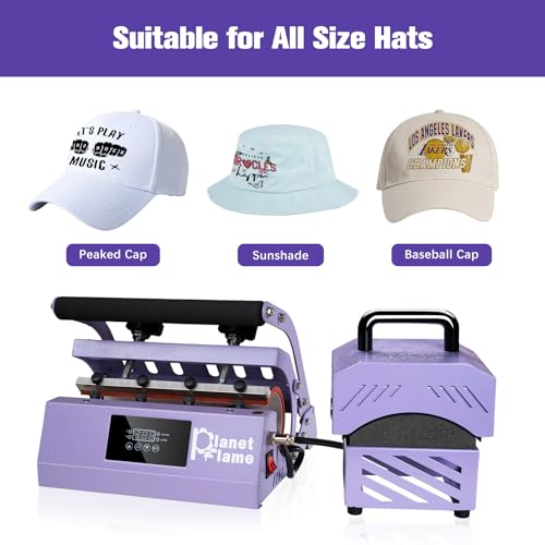 PlanetFlame Tumbler and Hat Heat Press Machine, 2-in-1 Combo Machine for Cup and Cap with Gloves and High Temp Heat Resistant Tape for 11oz-30oz Sublimation Tumbler and All Caps, Purple PlanetFlame