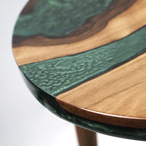 20" Resin Walnut Round Side Table | Epoxy End Table | Coffee Table | Mid Century Modern Resin Walnut | Living Room Furniture | Green Color