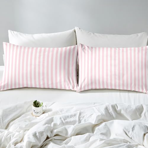 Manfei Striped Duvet Cover Set Full Size,Minimalist Vertical Stripes Bedding Set 2 Pcs for Boys Girls Adults,Modern Style Pink White Comforter Cover(No Filler),Line Art Quilt Cover Manfei