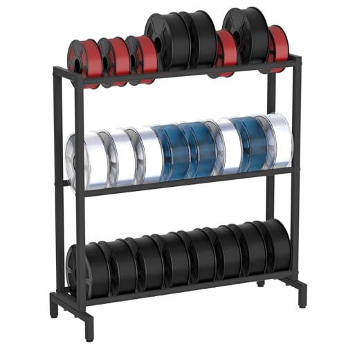 3D Printer Filament Storage Rack, Heavy Duty Metal Holder with 3/5-Tier Option Precision Engineered Connection, Adjustable Feet, Safety-Optimized Edge for Workshop, Studio, Home Office (Black 3-Tier)