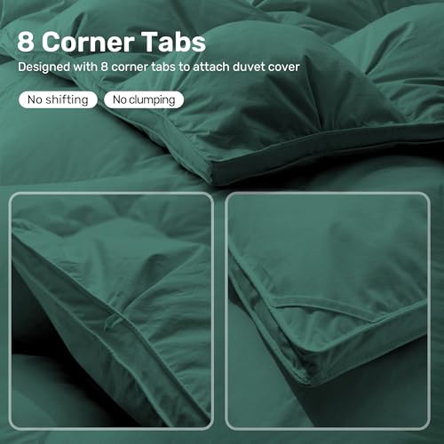 UNIKOME Pinch Pleat Goose Feather Down Comforter - 20% Extra Fill, 90oz, All Season Duvet Insert with 100% Cotton Cover, Cloud-Like Fluffiness (Green, Queen/Full, 90"X90") UNIKOME