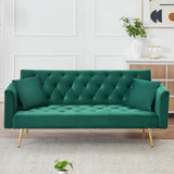 71" Modern Velvet Sofa Bed Futon, Convertible Sleeper Couch with Adjustable Backrest, Tufted Recliner Loveseat with Golden Chrome Legs & 2 Pillows for Small Spaces, Living Room, Apartment (Green) Generic