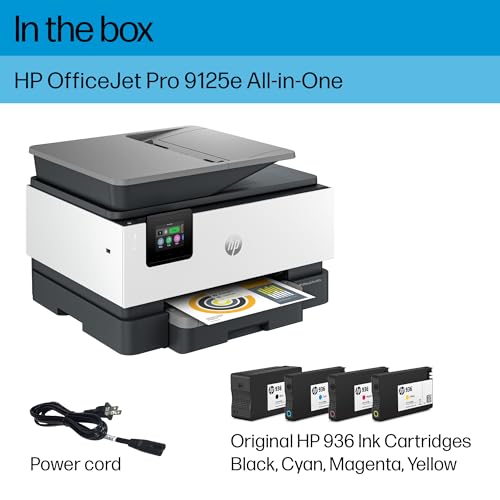 HP OfficeJet Pro 9125e All-in-One Printer, Color, Printer-for-Small Medium Business, Print, Copy, scan, fax,Touchscreen; Smart Advance Scan, 3 months of Instant Ink included HP