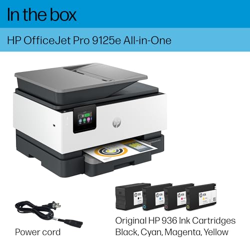 HP OfficeJet Pro 9125e All-in-One Printer, Color, Printer-for-Small Medium Business, Print, Copy, scan, fax,Touchscreen; Smart Advance Scan, 3 months of Instant Ink included