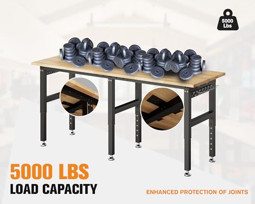 SPECRAFT 84“ Adjustable Heavy Duty Workbench with 4 AC Outlet and 2 USB Ports Power Outlets, 5000 Lbs Capacity, Rubber Wood Top for Garage, Workshop, Office SPECRAFT