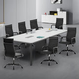 Haranuo Office Chair, Ergonomic Executive Conference Room Chairs, Ribbed Leather Desk Chair with Lumbar Support, Adjustable Height Mid-Back Swivel Chair with Padded Seat and Square Tube Armrests Haranuo