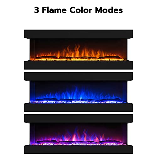 Valuxhome 3-Sided Electric Fireplace, 42 Inch Recessed and Wall Mounted Fireplaces, Built-in Fireplace Decorations for Living Room with Overheating Protection, Remote, Log & Crystals, Black Valuxhome