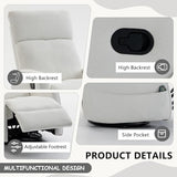 HRVEOCEI Small Recliners for Small Spaces, Manual White Recliner Rocking Chair for Nursery, Velvet Swivel Glider Recliner with Heat and Massage, Side Pockets, Living Room Bedroom (Light White)