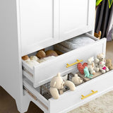 Anewome 71" Metal Armoire Wardrobe Closet with 2 Drawers, Freestanding 2-Door Tall Clothing Storage with Adjustable Shelves and Hanging Rod for Bedroom Dorm, White Anewome