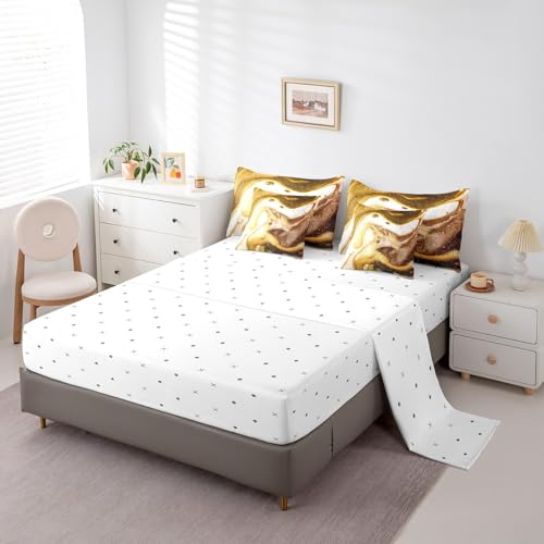 Erosebridal Comforters King Size Set with Sheets for Kids Gold White Marble Bedding,7 Pieces Bed in a Bag King Modern Bedding Sets with Comforter, Sheets, Pillowcases and Cushion Cases Erosebridal