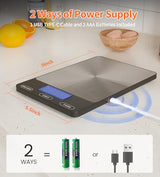 Food Scale -33lb Digital Kitchen Scale for Food Ounces Grams Rechargeable 305 Stainless Steel,Batteries and Type-C Charging | Perfect for Meal Prep, Cooking, and Baking, Black