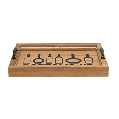 Elegant Designs HG2032-NBU Salento Farmhouse Rectangle Decorative LED Light Up Wooden Serving Tray w Black Metal Handles & Bottoms Up in Black for Décor, Centerpiece, Breakfast, Coffee,Bar, Natural Elegant Designs