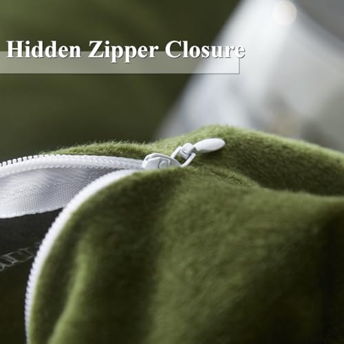 Ivellow Velvet Flannel Duvet Cover King Size Olive Green Comforter Cover Ultra Soft Breathable Cozy Velour Duvet Cover Solid Luxury Bedding Set Zipper Closure Corner Ties Ivellow