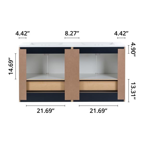 Spring Mill Cabinets Emlyn 60 Inch Double-Sink Bathroom Vanity with White Top, 2 Cabinets, 2 Drawers, 60.5" W x 18.75" D x 32.89", Deep Blue Spring Mill Cabinets