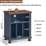 Joaxswe Record Player Stand with Vinyl Record Storage, 24" Wide Mid-Century Record Player Table Up to 200 Albums,Large Wood Turntable Stand Cabinet Dispaly Shelf for Living Room,Bedroom,Blue Joaxswe