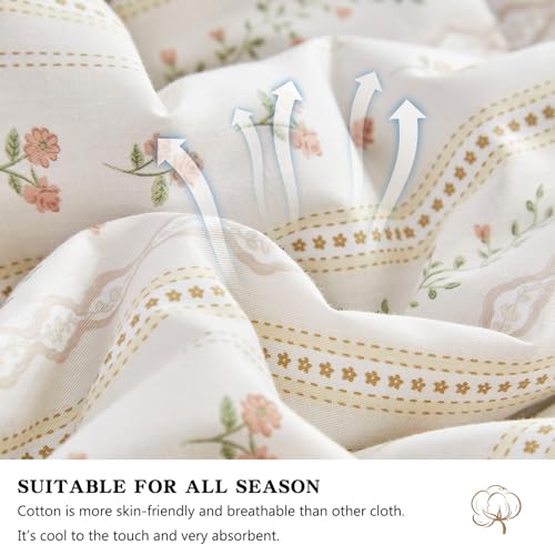 Joyreap 3pcs Floral Cotton Comforter Set for Girls, Pink Flower Stripes Boho Design, Twin Size Soft n Cozy Bedding Comforter Set for All Season- 68x88 inches Joyreap