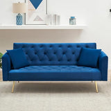 Majnesvon 71" Convertible Folding Sleeper Sofa Couch,Modern Velvet Loveseat Sleeper with 2 Pillows, Futon Sofa Bed with Mattress and Frame for Living Room,Bedroom,Small Space (Blue) Majnesvon