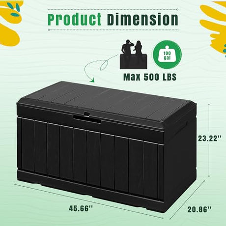 Greesum 82 Gallon Resin Deck Box Large Outdoor Storage for Patio Furniture, Garden Tools, Pool Supplies, Weatherproof and UV Resistant, Lockable, Black Greesum
