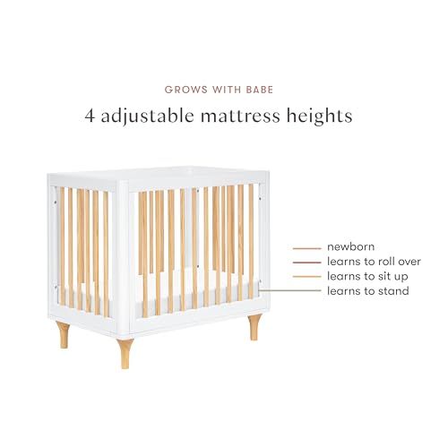 Babyletto Lolly 4-in-1 Convertible Mini Crib and Twin Bed with Toddler Bed Conversion Kit in White and Natural, Greenguard Gold Certified